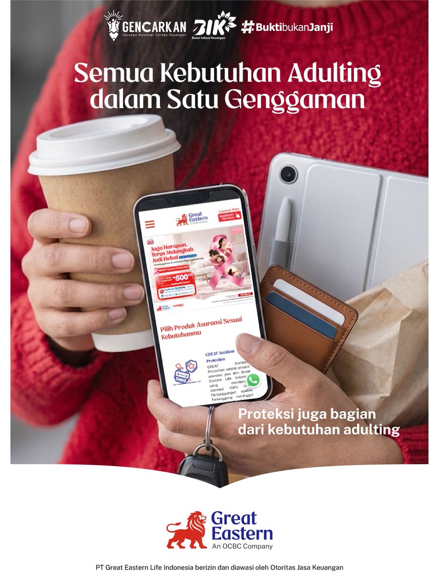 GreatEastern_ID's tweet photo. Cari tahu pilihan proteksi yang sesuai kebutuhanmu lewat https://t.co/o3leNxTnDQ
#BuktiBukanJanji #PahamidanMilikiAsuransi #ReachforGreat #GENCARKAN2026 #BulanInklusiKeuangan
PT Great Eastern Life Indonesia berizin dan diawasi oleh Otoritas Jasa Keuangan. https://t.co/beAuHYHN8u