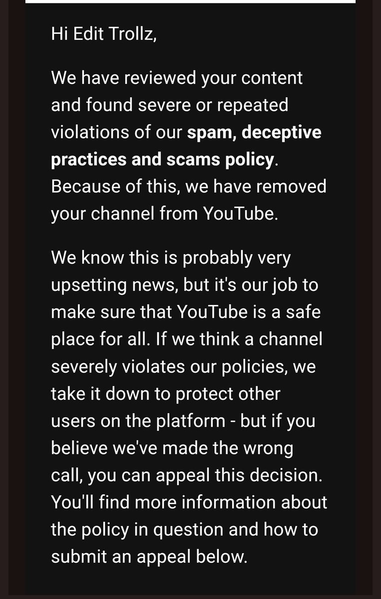 Sharkinomc's tweet photo. @TeamYouTube My channel was terminated for “Spam, deceptive practices and scams,” but I was not given an option to appeal. I create original Minecraft animations using Mine-imator, not AI. Please help me access the appeal/review process. 🙏 @YouTubeCreators #YouTube https://t.co/weru2eSRMM