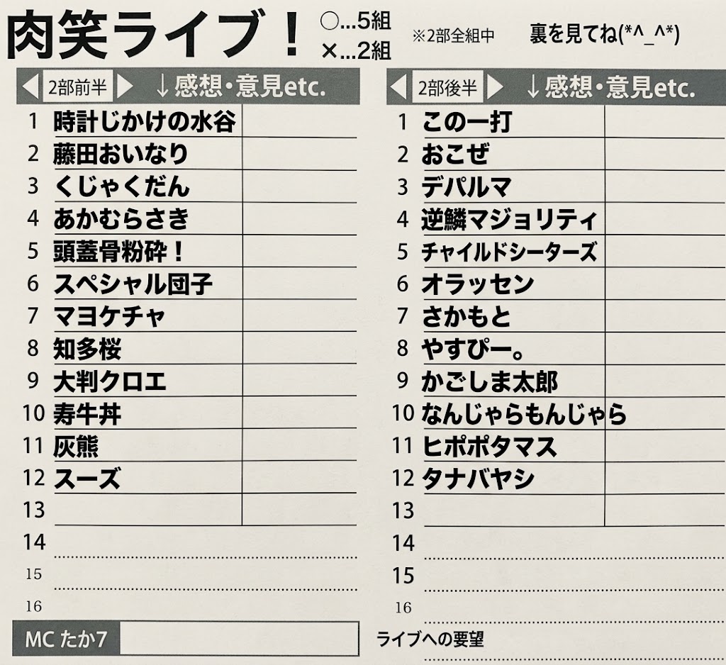 takastarfire's tweet photo. 日曜日３本目(*^_^*)

肉笑ライブ(*^_^*)

上位二組が
毎週賞金１０，０００円、疾風迅雷舞へオファー

2026年10月4日 (日曜日) 17時25分~20時30分@ 新宿バッシュ
肉食ライブ！☆☆ 〜ネタライブ〜

開場17時15分
１部 開演17時25分 終演19時
２部 開演19時 終演20時30分
※エンディングが10分ほどあります。

会場 新宿バッシュ
住所 新宿区歌舞伎町1-28-3 武井ビル２F

チケット
1部2部の内 1つ見るなら1200円
2つ見るなら1500円

配信1500円(アーカイブ有)
https://t.co/To8kaqDc1U

1部前半
フラットクルーズ
ライズマン
ドレッドマネー
くじゃくだん
レノマ
ともし火
あんぶらんど
ダンズドン
ラガマフィン
らんちゅう
大連山
火の玉ボーイ

1部後半
中華大満足
高位成幸
トリプルアパート
ツキオラバンカ
ゑびせん
惑星カッポ
みるきぃしげお
ウブ
鬼塚ムソウ

2部前半
時計じかけの水谷
藤田おいなり
くじゃくだん
あかむらさき
頭蓋骨粉砕！
スペシャル団子
マヨケチャ
知多桜
大判クロエ
寿牛丼
灰熊
スーズ

2部後半
この一打
おこぜ
デパルマ
逆鱗マジョリティ
チャイルドシーターズ
オラッセン
さかもと
やすぴー。
かごしま太郎
ヒポポタマス