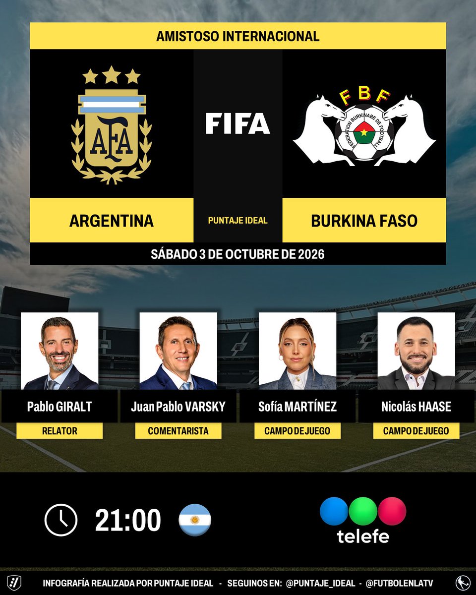 Puntaje_Ideal's tweet photo. โฝ #Amistoso | ๐ฆ๐ท #Argentina vs. #BurkinaFaso ๐ง๐ซ
๐๏ธ Relator: @giraltpablo
๐๏ธ Comentarista: Juan Pablo Varsky
๐๏ธ Campo de juego: @SofiMMartinez - @haasenico
๐บ @telefe ๐ฆ๐ท
๐ป๐ฑ #MiTelefe ๐ฆ๐ท y #YouTube de @telefe ๐ฆ๐ท
๐คณ #ARGENTINAxTELEFE - #StreamsTelefe
Dale RT ๐ https://t.co/ePP27oclJD