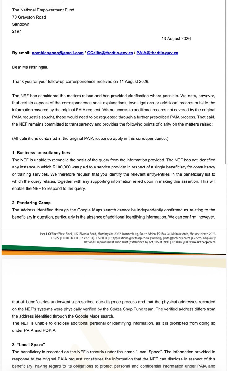 RamaphiriMpho's tweet photo. Remember this fake list of beneficiaries we got from @TauParks ? Well we discovered that it’s a cooked list and full of companies that don’t exist( oh also full of tender companies that have been awarded millions of tenders before) So we emailed them and told them that this list is not legit and this is what they said. Now it’s “We can’t share because we have to protect the identities of the people who got the funds”  . 

When will the government hold @Stellarated and @TauParks accountable for the 500 million spaza shop funds they got last year. Not even one South African has came forward to say I got this amount of funds from @Stellarated and @TauParks . 

@MYANC is continuously looting funds meant for South Africans and nothing is done about it @ParliamentofRSA @GovernmentZA
