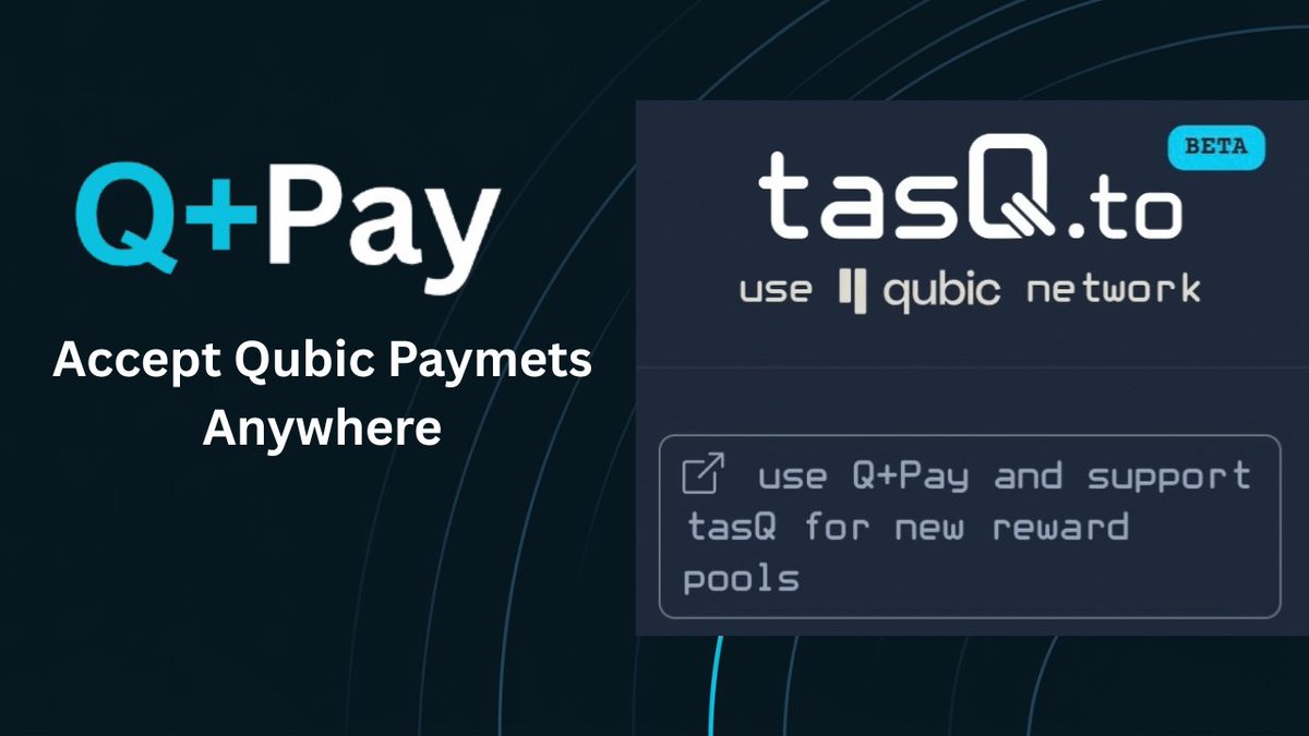 useQPay's tweet photo. Support tasQ for new reward pools. Earn rewards from the various pools available on https://t.co/uCKx0xFC5A by completing the tasks set!
Use Qubic network with tasQ!
Use Qubic to pay with Q+Pay!
https://t.co/ZFROFyRZtE @tasqonqubic https://t.co/cnTec4N9f3