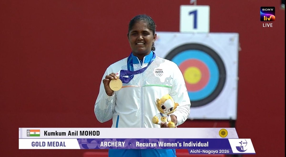mufaddal_vohra's tweet photo. GOLD NO.17 FOR INDIA. 🇮🇳 

- 17 year old Kumkum Mohod became the first Indian woman ever to win an individual recurve gold medal at the Asian Games.  🏹🥇 https://t.co/a1ttnSoZXR