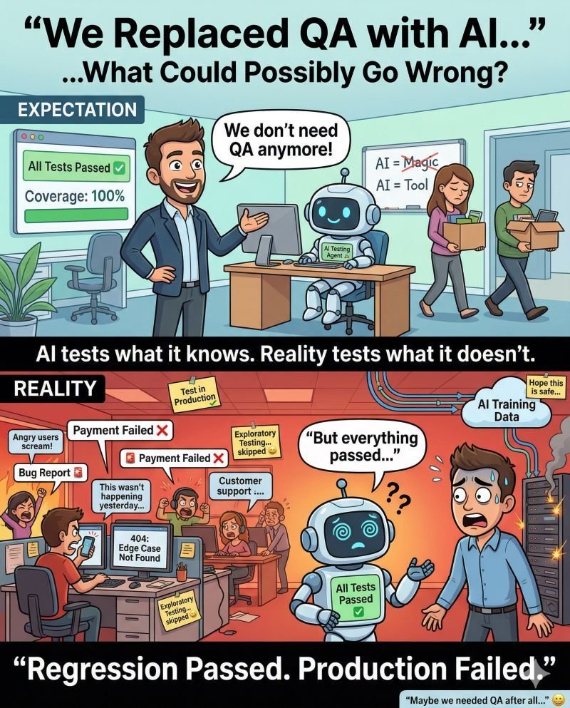 SatsAndMiles's tweet photo. Before AI, QA just had to find developer mistakes. 

After AI, QA is finding dev mistakes, AI mistakes, and also AI generated developer mistakes. https://t.co/b8S1BkDFmd