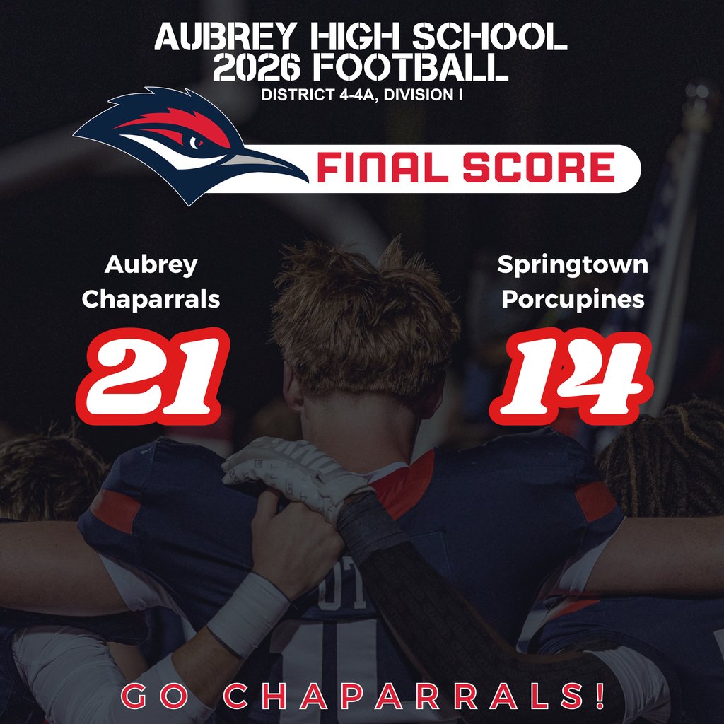 aubreyisd's tweet photo. Aubrey High School Football
Aubrey Chaparrals vs. Springtown Porcupines
21 - 14
Chaparrals for the WIN! https://t.co/Xm5VmHB69t