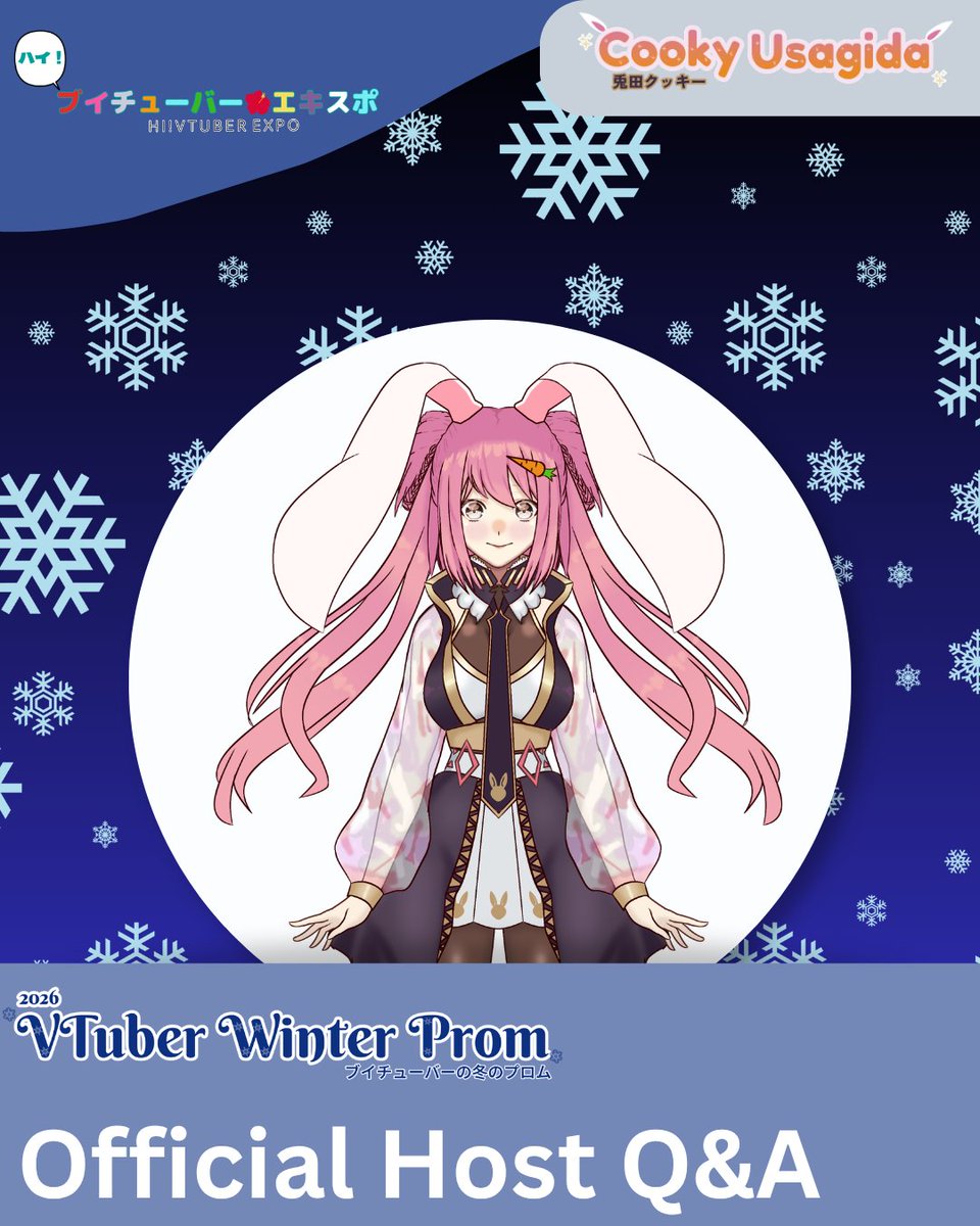 Cooky_Usagida's tweet photo. THANK YOU FOR ALL THE LOVE ON THE VTUBER WINTER PROM SO FAR! 🎉
I'm Cooky Usagida, the least chaotic pink bunny mage of @HI_VTuber_Expo & @AllTheCuzns & the host of the 2026 VTuber Winter Prom!
I'll be hosting a Q&A stream tomorrow on my channel, so please feel free to drop by! https://t.co/42HltzkHR2