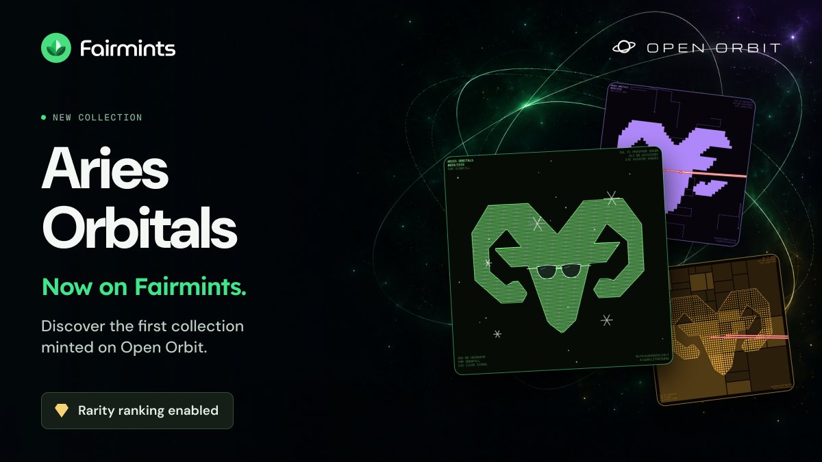 fairmints's tweet photo. Aries Orbitals, the first collection from the new @OpenOrbiting launchpad, is now available on @fairmints!

Browse the full collection, buy or sell with your favorite wallet, and check if you got a rare one! ✨💎✨

Congrats @BitBragi on the launch 👏

https://t.co/7cHuqCSjQq https://t.co/orKuIEZZBF