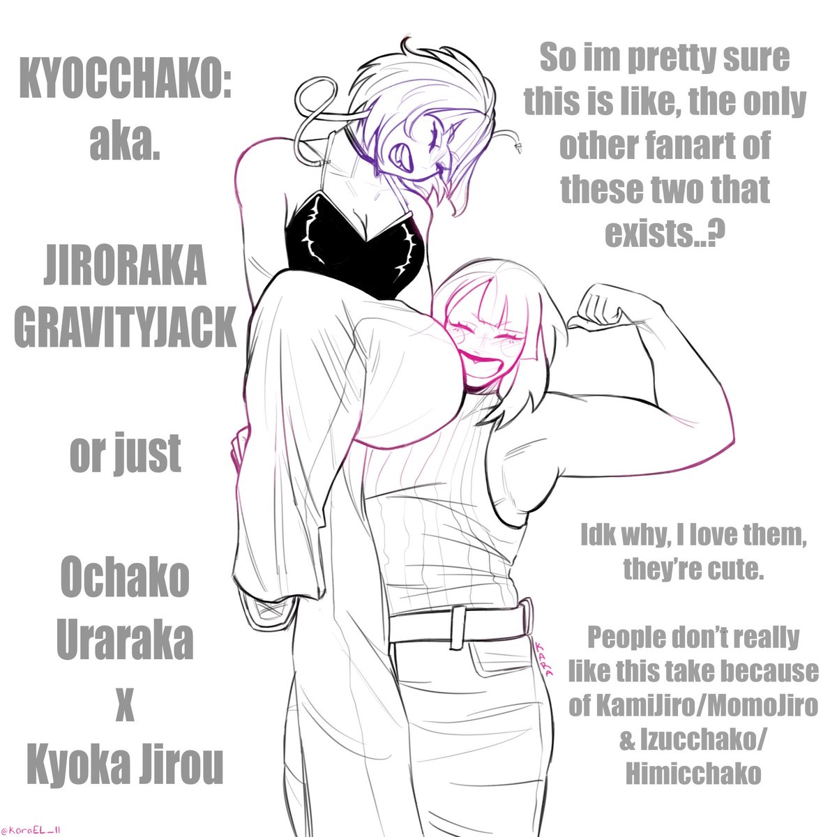 karaEL_ll's tweet photo. Alright! Back at it again with #mha ships that for some reason everybody &amp; their mama hates! ft. my art!

And for this one… we have #kyocchako !! Im pretty sure this is the only other piece of fanart these two have which is hella funny 😭😭 

And sad cause they’re so cute 💔 https://t.co/wPpvQsOEc2
