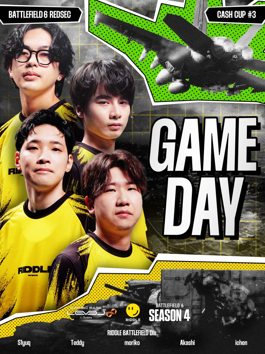 RIDDLEORDER's tweet photo. [ RIDDLE - #Battlefield ]
#REDSEC Season 4 Cash Cups #3 - APAC

📅10/3 SAT
 ⏰13:00～

ROSTER🔫
S1Yuq（@S1Yuq）
Teddy（@NemesisTeddy）
Akashi（@akashi0716）
Moriko（@lVlrkt）

念願の1位獲得へ☝️
応援よろしくお願いします！

#RIDWIN ツ https://t.co/s74Kac1Utp