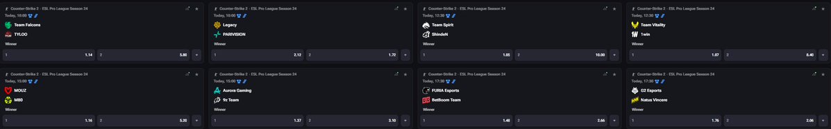 vegabet's tweet photo. Odds for today’s ESL Pro League matchups ↓ https://t.co/83FYJDJToJ