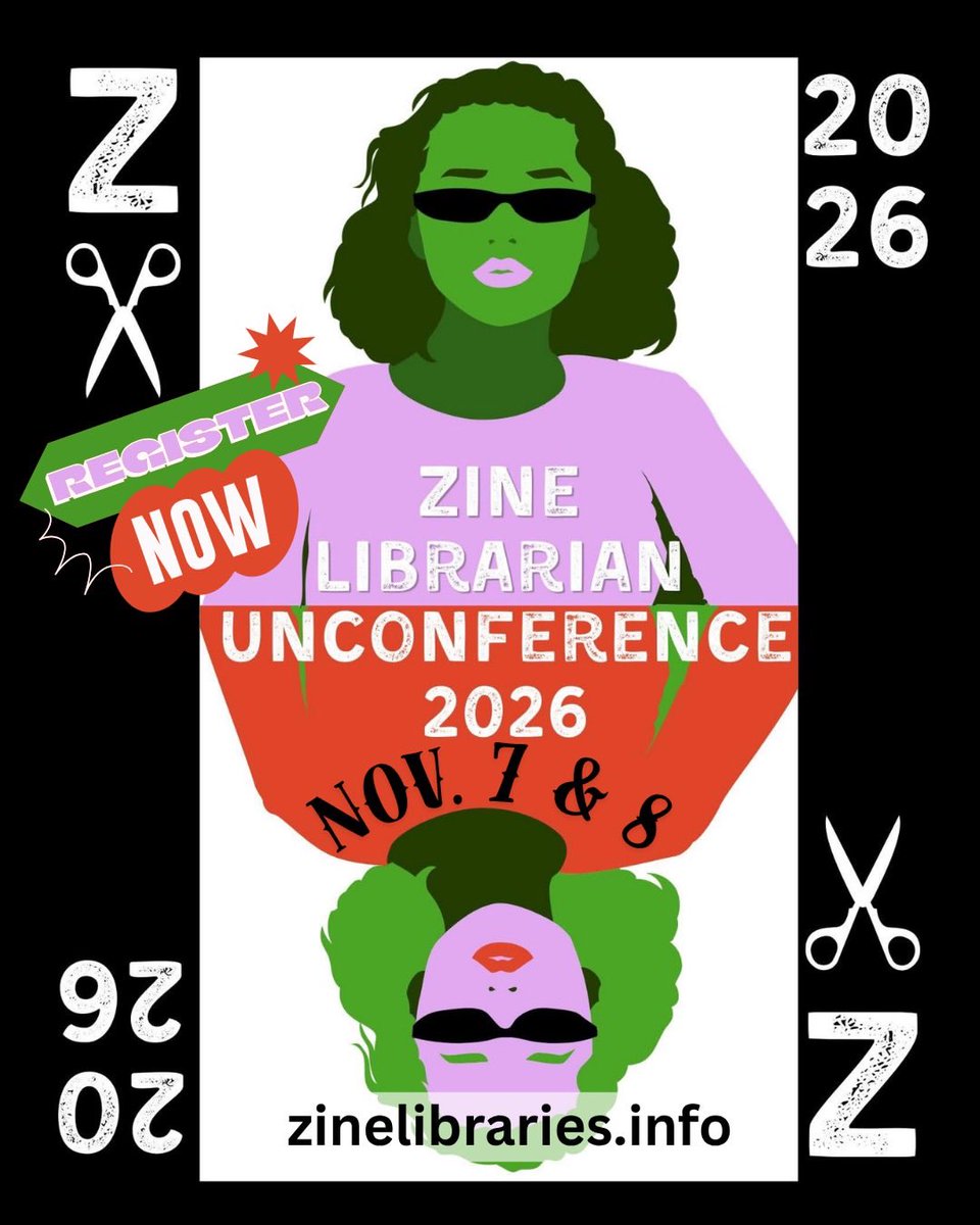 ZineLUC's tweet photo. Register now for the 2026 Zine Librarian unConference! 

Enjoy sessions like “Teaching with Zines” at 8:30 a.m. PT on Nov. 7.

More info, including registration, at the links in our bio. https://t.co/bhD2Zyl8g2