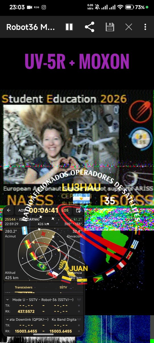LU3HAU's tweet photo. SERIES 33/EXPEDITION 75 ISS SSTV Reception (RS0ISS/NA1SS) and APRS Beacon, Simultaneous with the Russian satellite UmKA-1 (RS40S) March 10, 2026 01:59 UTC
@issfanclub @ARISS_Intl @ARISS_EA

#SSTV #NA1SS #RS0ISS #UV5R #MOXON #APRSAT #Series33 #Expedition75 https://t.co/5p0N8JhUU9