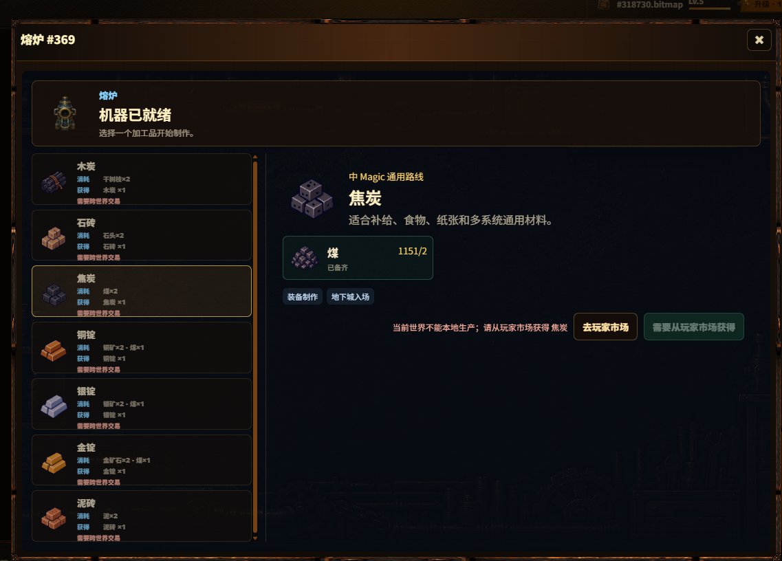 BitmapDaily's tweet photo. @alienbtcbloom 我现在的最大问题是，我好不容易挖出熔炉，解决我一直以来的困惑，如何能加工材料。担心游戏提示：当前世界不能本地生产，要从玩家市场买入。但是玩家市场也没有卖啊。这是什么情况呢？ https://t.co/wX3Rck8tyQ