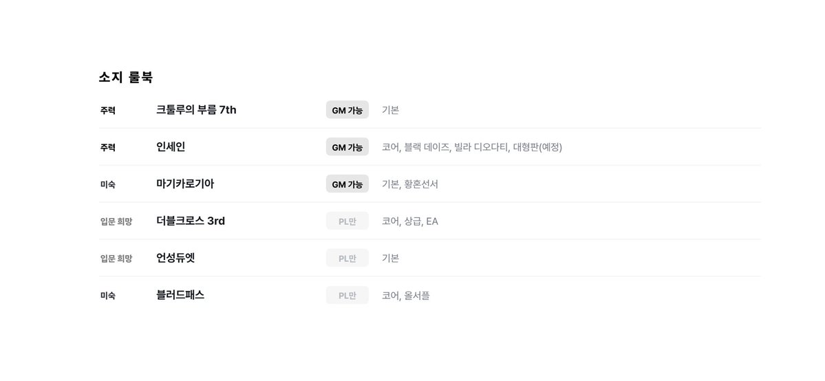dangsan_trpg's tweet photo. #메인트
#TRPG_트친소
#ORPG_트친소

[MAIN]
CoC, inSANe 주력(GM 가능)
🌱마기로기(재활), 덥크, 블패, 시노비, 둘수사, 도고리, 언성듀엣, 아곤 입문 희망

알티, 마음 무멘팔
겹친 2명 이상 선팔 OK

📅세션 성향, 일정, 호불호
https://t.co/U55yYszarT https://t.co/dLHWgo4jhM