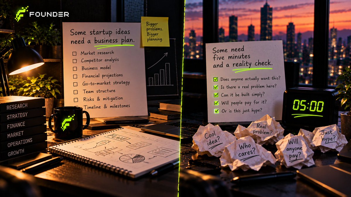 FounderOnChain's tweet photo. Some startup ideas need a business plan.

Some need five minutes and a reality check. https://t.co/vj2yh9d4j9