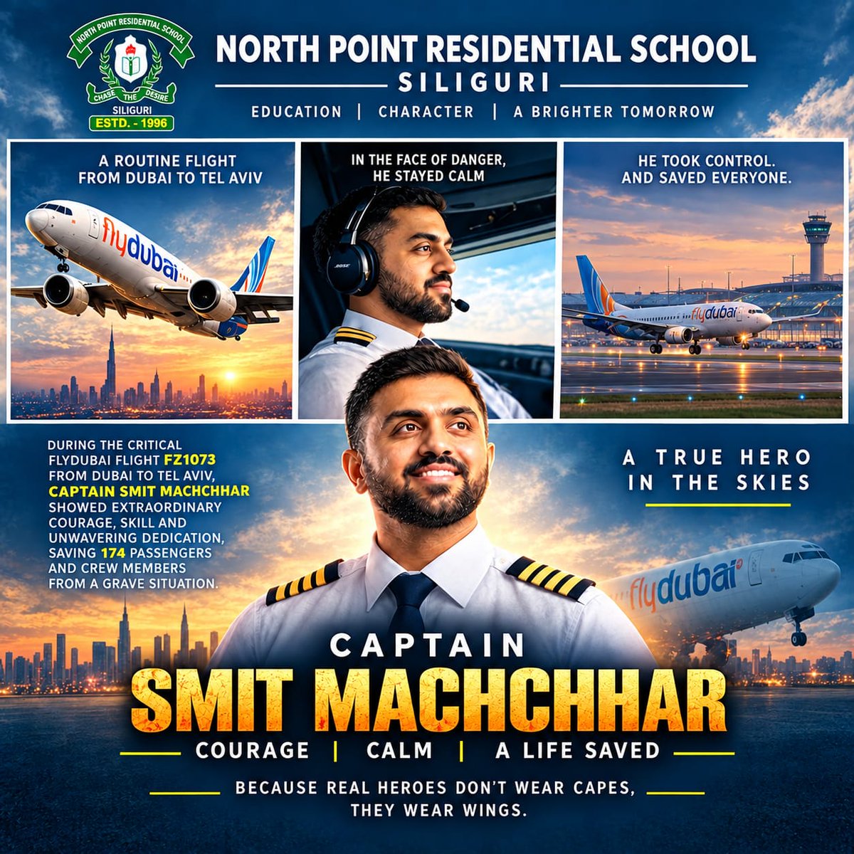NORTHPOINTRESI's tweet photo. NPRS Salutes Courage in the Skies! โ๏ธ๐ฎ๐ณ
In moments when courage is tested and every second matters, true heroes rise to the occasion. Captain Smit Machchhar displayed remarkable courage & composure while facing a critical situation aboard Flydubai flight FZ1073.
#NPRS #Salute https://t.co/NzIZ4C1kxj
