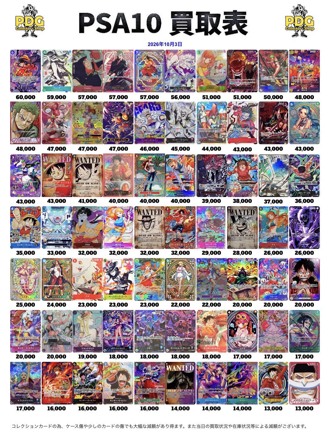 PDG Collector's Shop 仙台駅前店 в X: „【ワンピース PSA10 BOX買取表