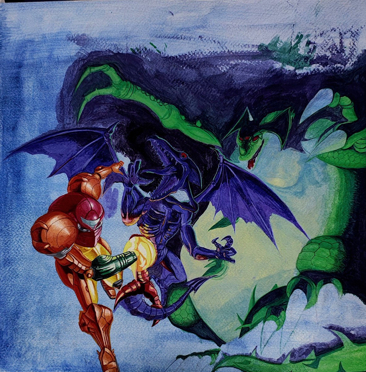 Johny_621_'s tweet photo. Another WIP update: Kraid is being a bit of a pain, not quite happy with the green I ended up with— but it'll do, if say I'm about halfway done, now.
#metroid https://t.co/pIy3GKGU5v
