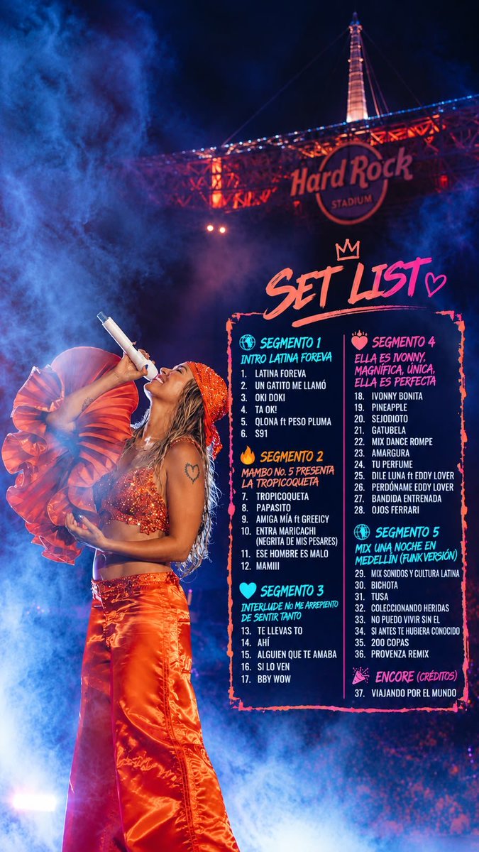 BICHOTAFOREVACR's tweet photo. 🔥✨ ¡UN SETLIST LLENO DE SORPRESAS, MIAMIIII! ✨🔥

Una noche de invitados inesperados como Eddy Lover, el regreso de clásicos como “SE JODIÓ TO” y un momento inolvidable escuchando “NO PUEDO VIVIR SIN ÉL” por primera vez en el tour. 🥹🧡💙

#ViajandoPorElMundoTropiTour #KarolG #Miami #VIRAL #Bichota