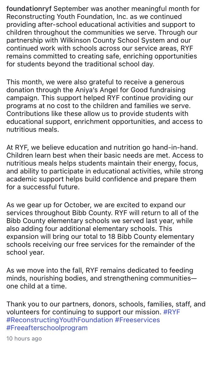 mmb4rtv's tweet photo. OMG GUYS!!! Our donations helped The RYF expand their services to 18 NEW ELEMENTARY SCHOOLS in Bibb County! This is truly amazing!!! https://t.co/W0nrKZF2ca