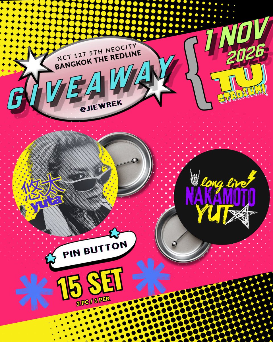 jiewrek's tweet photo. pls kindly rt

✨giveaway 

♡ pin button 15 set ( 2 pc / 1 set )
📍thummasat stadium 
📆 nov 01, 2026
🕰️ tba

🟢 rt &amp; show this post ( as you wish ) / exchange for dm 

#NCT127_5TH_NEOCITY_THE_REDLINE
#NCT127_5TH_NEOCITY_BANGKOK_THE_REDLINE
#THE_REDLINE_BANGKOK https://t.co/i0SibGU6kg