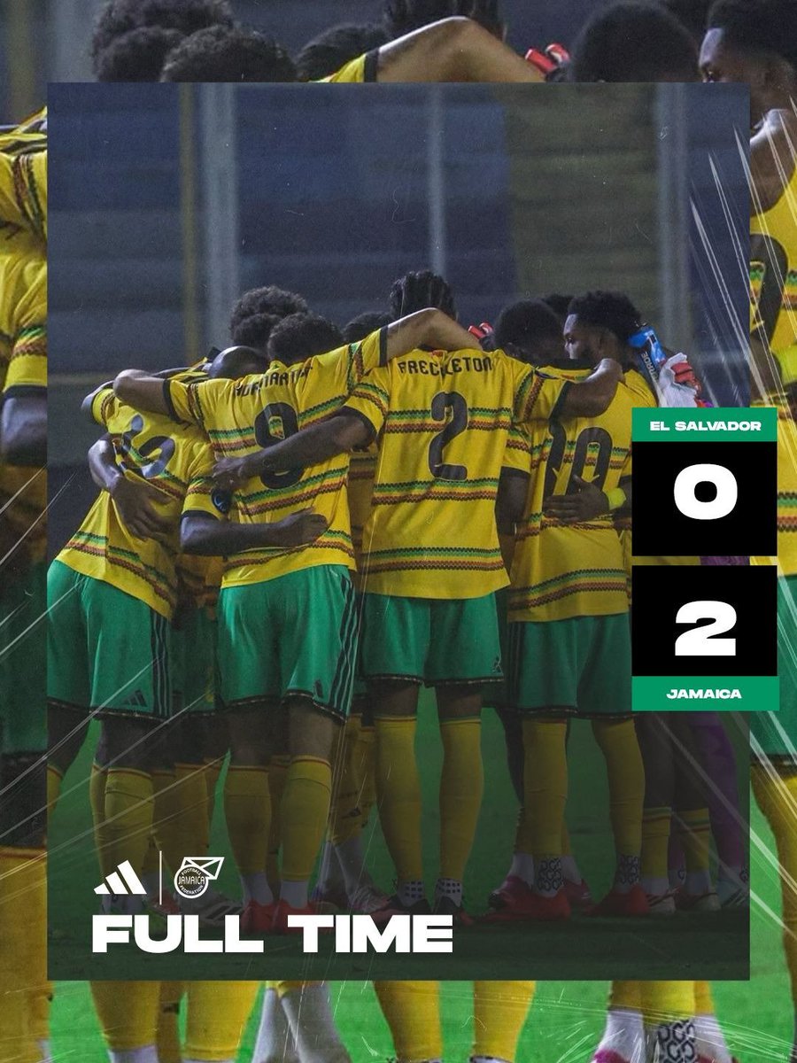 jff_football's tweet photo. FULL-TIME | 🇸🇻  0 - 2 🇯🇲🔥

Javon East at the double and three points secured. Congratulations, Boyz! 🙌🏽

JAMAICA LEAVES SAN SALVADOR WITH THE WIN!

From Jamaica, For Jamaica. 🇯🇲 https://t.co/qYNsmbXRbQ