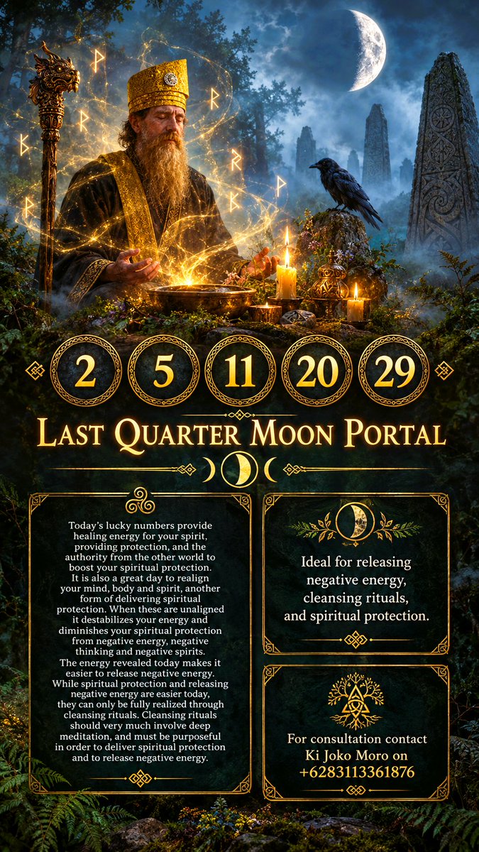 kijokomoro's tweet photo. Last Quarter Moon Portal: Ideal for releasing negative energy, cleansing rituals & spiritual protection #numerology #primbon #weton #runesreading #divination #spiritual #spiritualcleansing #meditation #healingenergy #spiritualpractice #spiritualhealing #supernatural #metaphysical https://t.co/ZeuEqNmAnK
