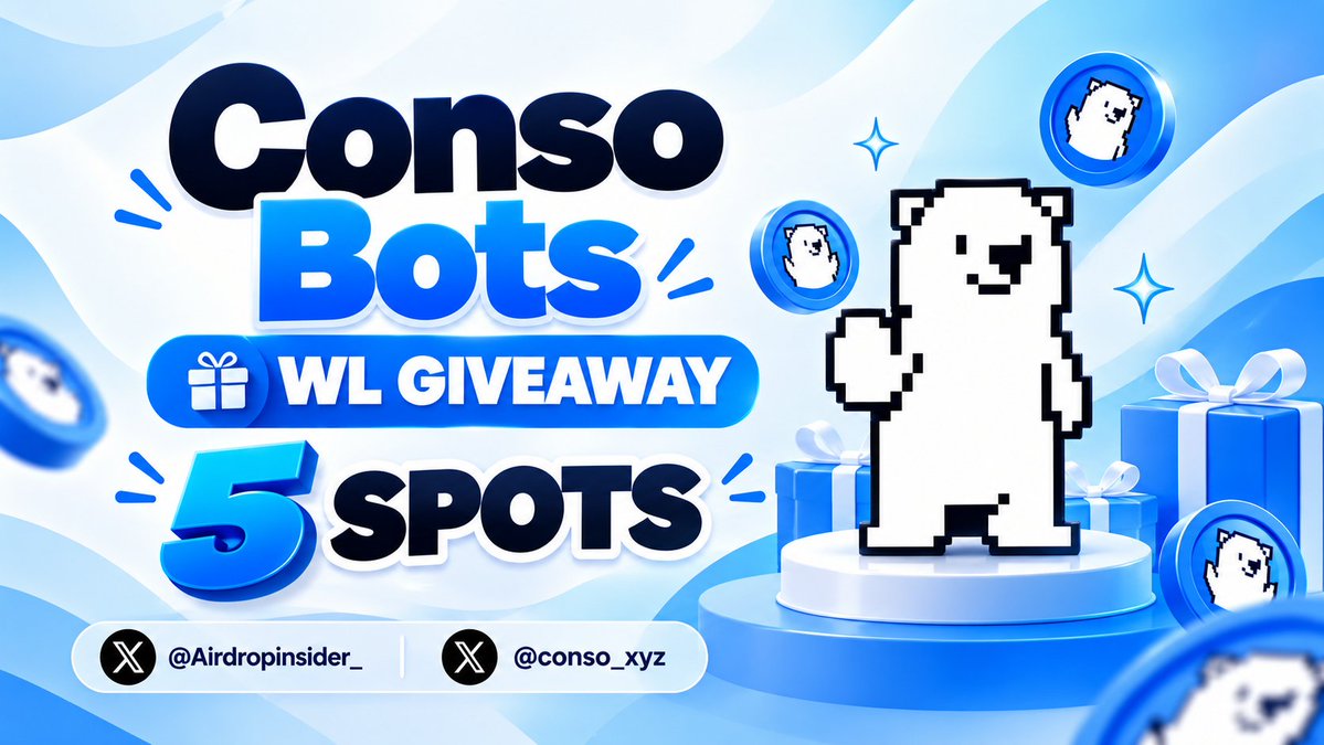 Airdropinsider_'s tweet photo. CONSO BOTS WL GIVEAWAY IS LIVE 🔥

A new Sui NFT opportunity is open from @conso_xyz

CONSO BOTS are reputation-backed agentic collectibles designed around participation in the Conso Network.

I’m giving away 5 WL spots through a raffle 👇

How To enter:

→ Follow @conso_xyz
→ Follow @Airdropinsider_
→ Like + RT this post
→ Comment your Sui address

That’s it.

5 winners will be selected from the entries Randomly.

Good luck everyone.

Let’s see who gets the WL. 👀