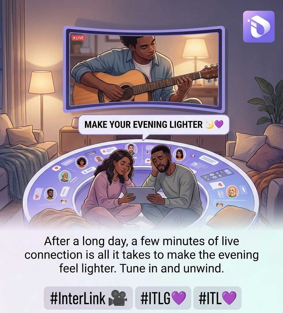 MJAxki's tweet photo. After a long day, a few minutes of live connection is all it takes to make the evening feel lighter. Tune in and unwind. 🌙💜 #InterLink #ITLG #ITL https://t.co/6YSX4h1FLv