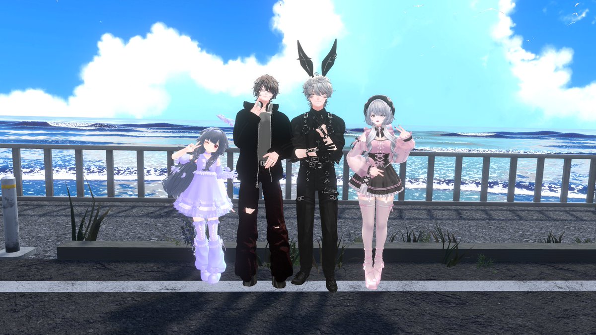Pecomi2525's tweet photo. みんなで海をバックにパシャ♬
ネストルさんVRデビューおめでと✨ https://t.co/kJxHgWLX1s