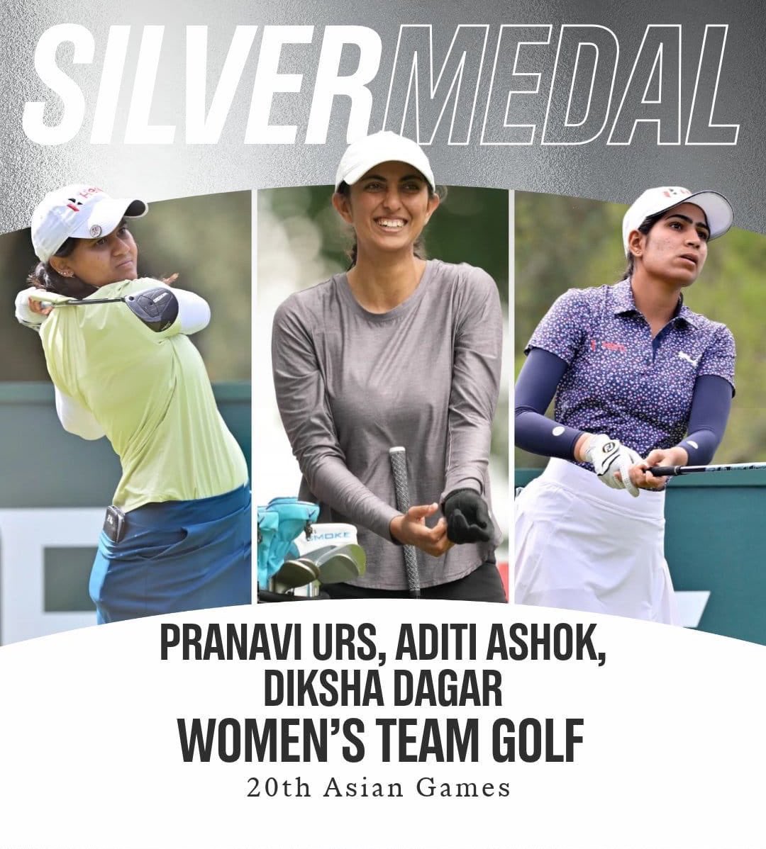 JM_Scindia's tweet photo. And the celebrations continue! 🇮🇳🥈

Heartiest congratulations to Pranavi Urs, Aditi Ashok and Diksha Dagar on winning Silver in the Women’s Team event at the #AsianGames2026.

With both Pranavi and Diksha having been a part of the Madhavrao Scindia Foundation family, it feels deeply gratifying to see young talent we have had the honour to support reach such a historic podium.

It really is a remarkable day for Indian Golf! 🇮🇳