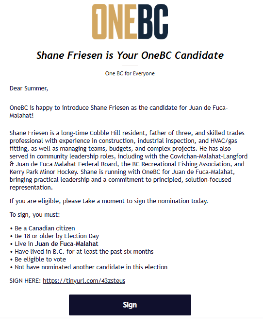 ShareawareCdn's tweet photo. Shane Friesen is Your OneBC JDFM Candidate! Yahoo!! Here we come! Sign Here if you live in Juan de Fuca Malahat! #cobblehill #ShawniganLake #Millbay #Duncan #Cowichan #Sooke #PortRenfrew #EastSooke #JDFM https://t.co/COdLHDVyv3
@One_BCHQ @wyatt_claypool @ShaneFriesen1BC https://t.co/nz0vDr3Xq2