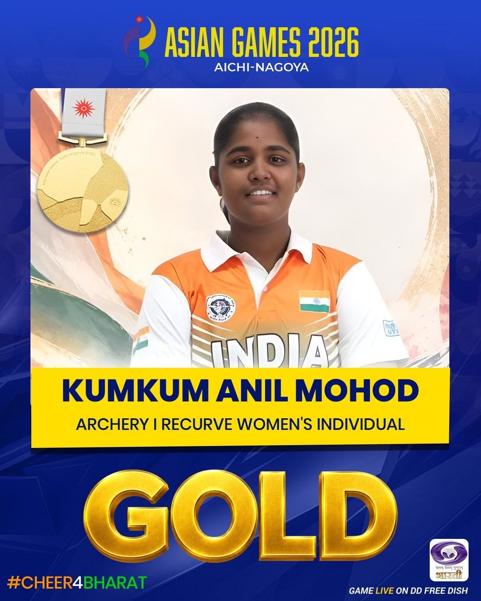 DCANKULDUBEY's tweet photo. Asian Games: Indian archer Kumkum Mohod clinches Gold🥇in recurve event. https://t.co/0v4dR9e0fL