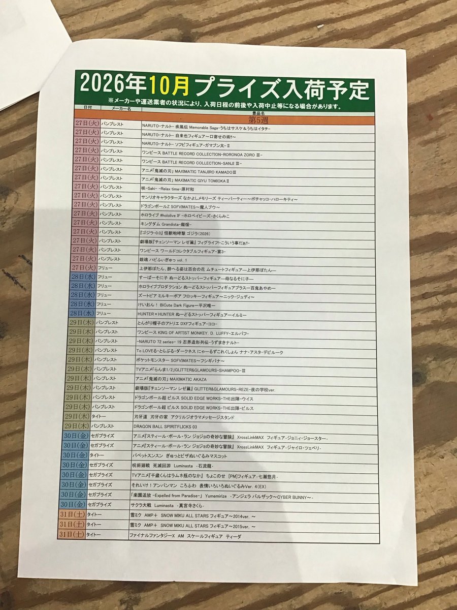 otakara_amuse's tweet photo. 【2026年10月メジャー景品入荷案内!】 10月入荷予定のプライズ景品はこちら‼️ ※入荷日につきましては、あくまで予定となります。 また、後日入荷や延期が決まった 景品は反映されません。 あらかじめご了承下さいませ。
#お宝発見岡山店 https://t.co/uK5vragnEC