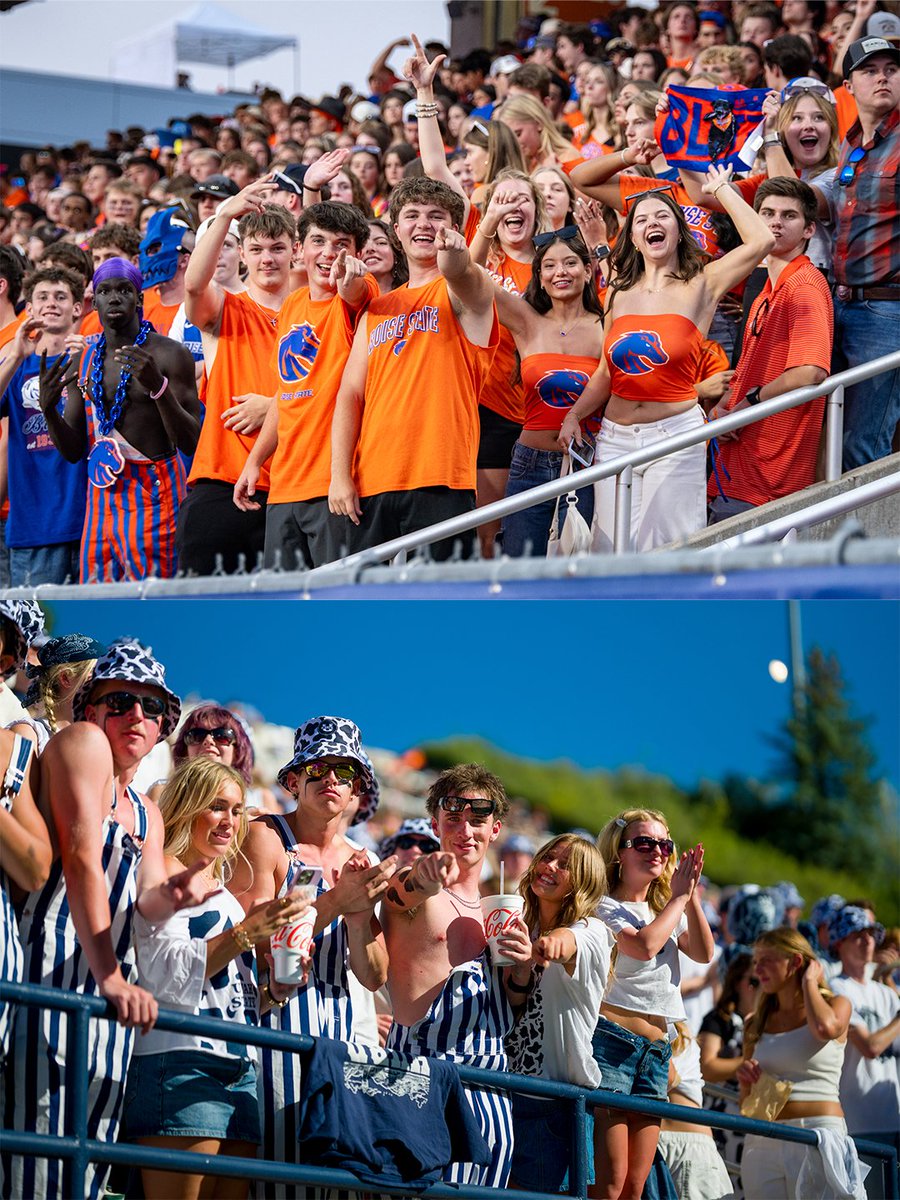 BoiseState's tweet photo. Coming together for our first @pac12 game on The Blue 🤝
#BoiseState #BleedBlue #USU #USUAggies https://t.co/AMvs2HAcW8