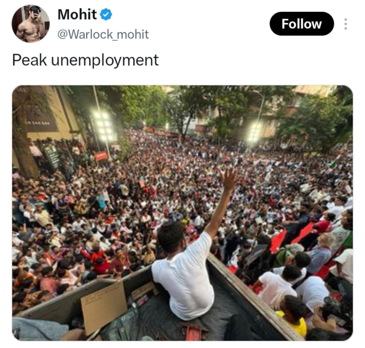 shivamroy__'s tweet photo. Finally, this BJP supporter has realized that unemployment exists in India. Maybe it’s time to admit that Modi is a bad PM. https://t.co/rxBHrqYzZE