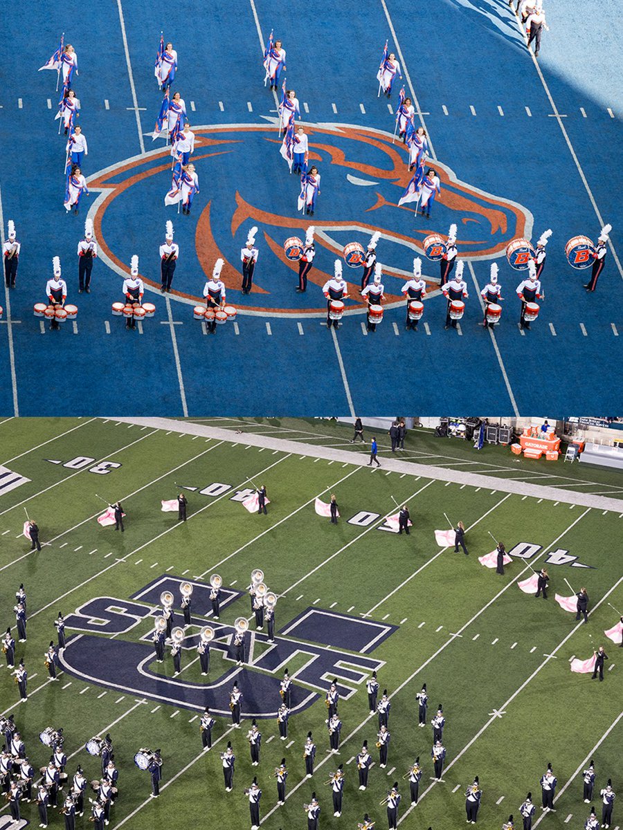 BoiseState's tweet photo. Coming together for our first @pac12 game on The Blue 🤝
#BoiseState #BleedBlue #USU #USUAggies https://t.co/AMvs2HAcW8