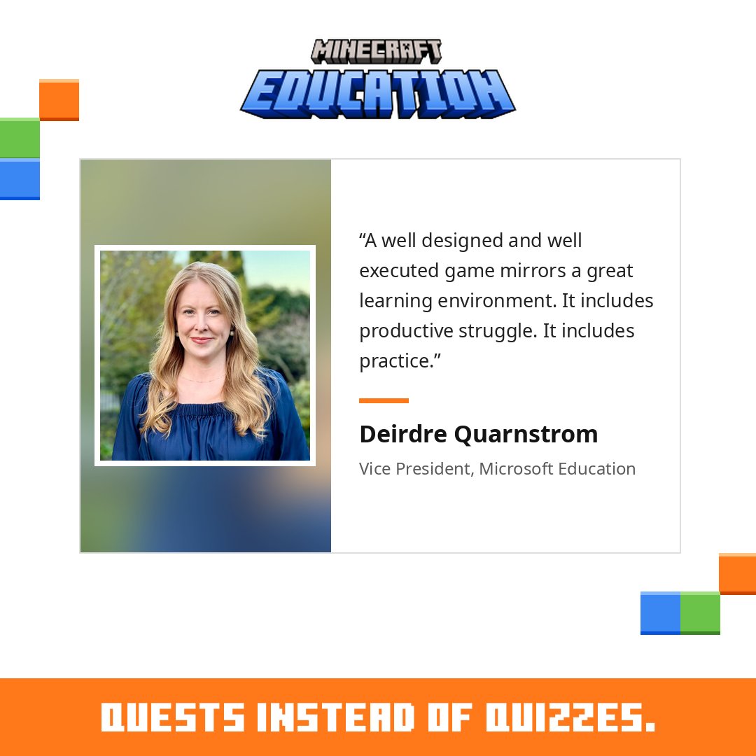 PlayCraftLearn's tweet photo. What if we designed learning more like a great game?

Deirdre Quarnstrom digs into that idea and much more in a conversation about AI, learning, and Minecraft Education.

🎧 Listen on the EdTech Insider Podcast: 
https://t.co/QNhf8fvlfI https://t.co/39RUiOvBtU