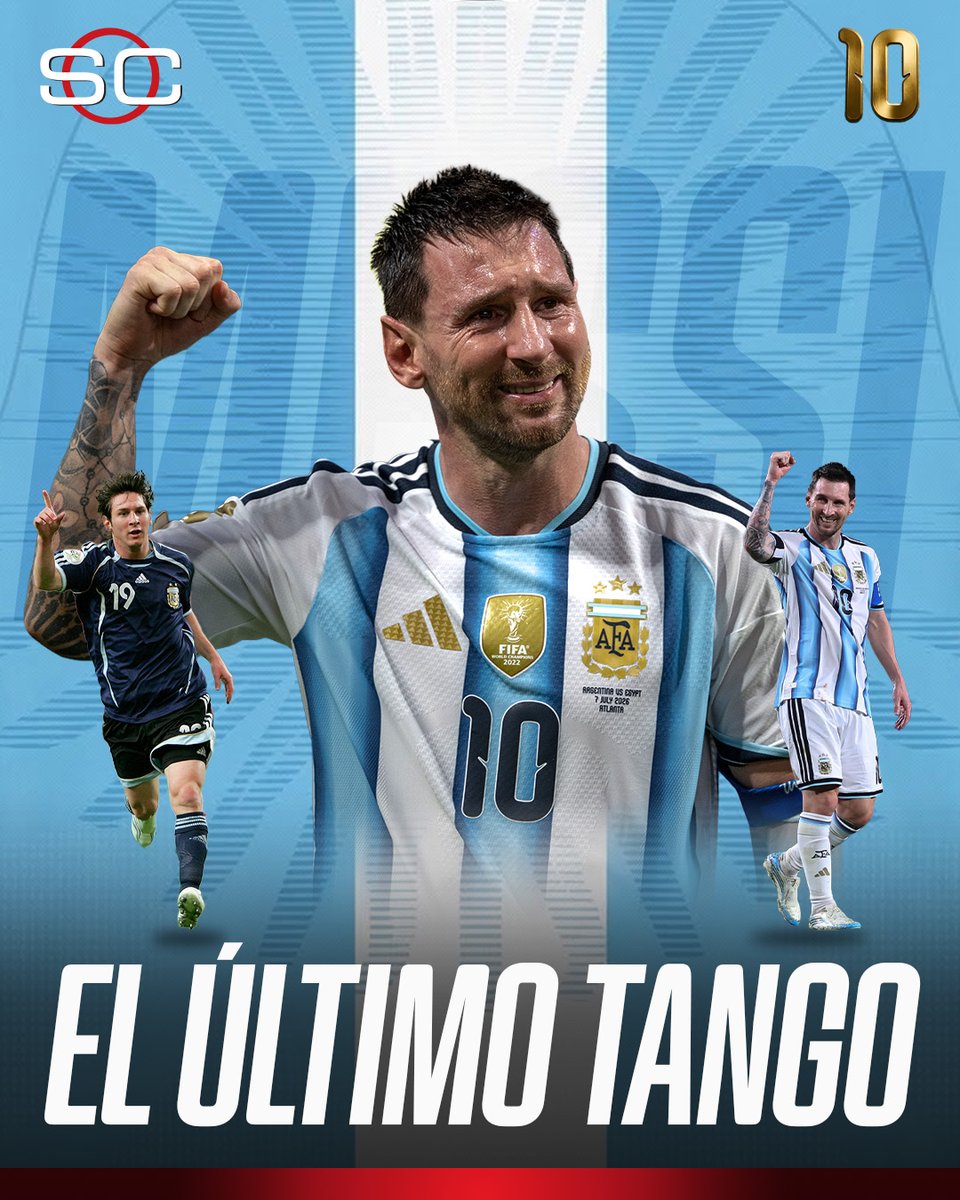 SC_ESPN's tweet photo. 🥺 ¿Y SI ES EL ÚLTIMO CONCIERTO? FESTEJEMOS.

🥳 ¡Y llegó el día de festejar! Hoy Lionel Andrés Messi Cuccittini vestirá por última vez la camiseta de la Selección Argentina, el eterno capitán dice adiós…

🇦🇷 Esta noche ante Benin será un partido donde las emociones no faltarán en el Monumental

👇 ¿Qué mensaje le dejás al GOAT antes de su despedida?

🐐 #GraciasLeo