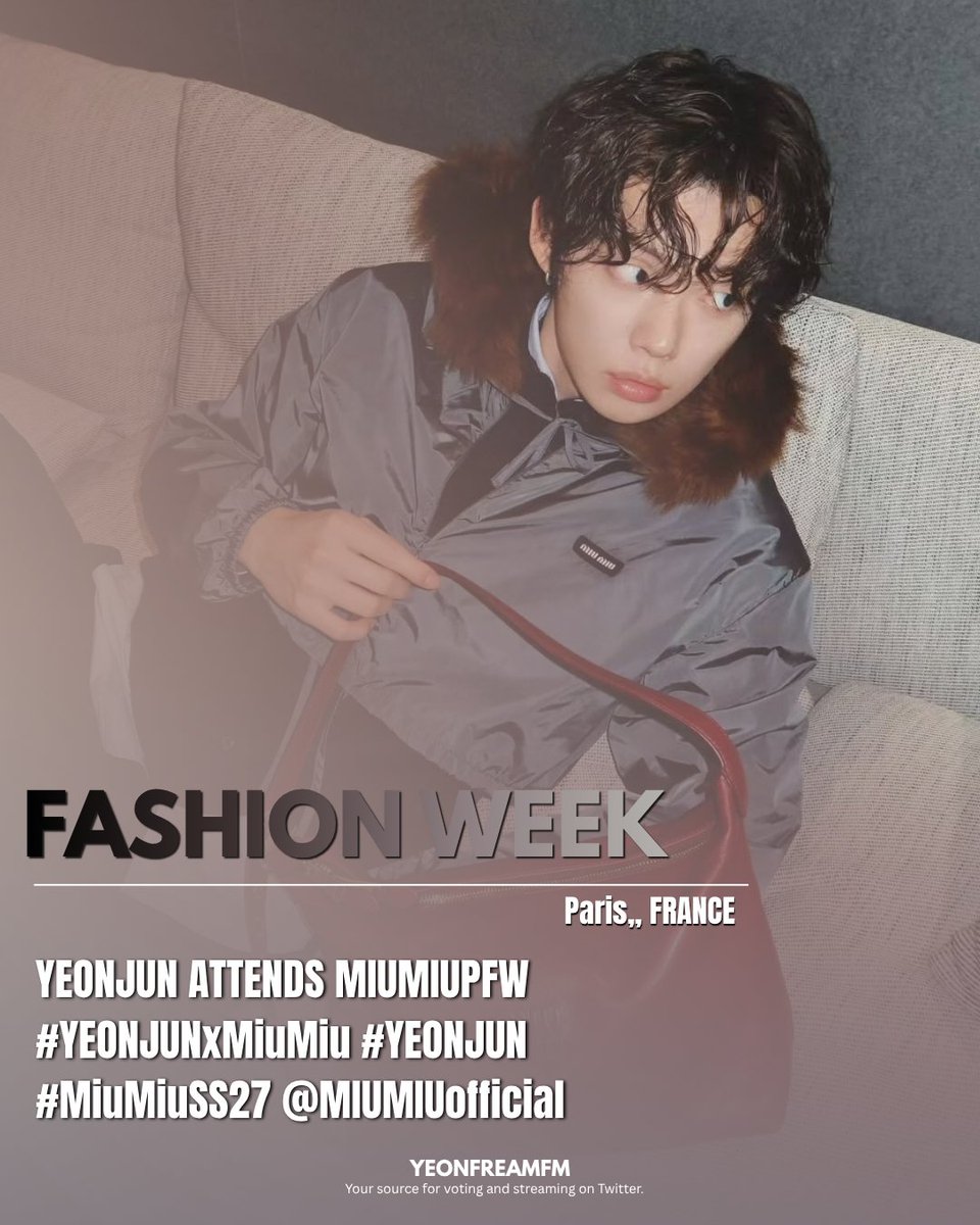 YEONJUNSocials's tweet photo. |🇫🇷👜🥖| OUR Miumiu Yeonjun is waited like THE real Prince he is. Already trending in many countries, we can already feel his Miumiu era to explore. 

Drop TAGS + any words

💬  200
🔄 200
❤️ 200

YEONJUN ATTENDS MIUMIUPFW
#YEONJUNxMiuMiu #YEONJUN
#MiuMiuSS27 @MIUMIUofficial https://t.co/B2QZVQAMcE