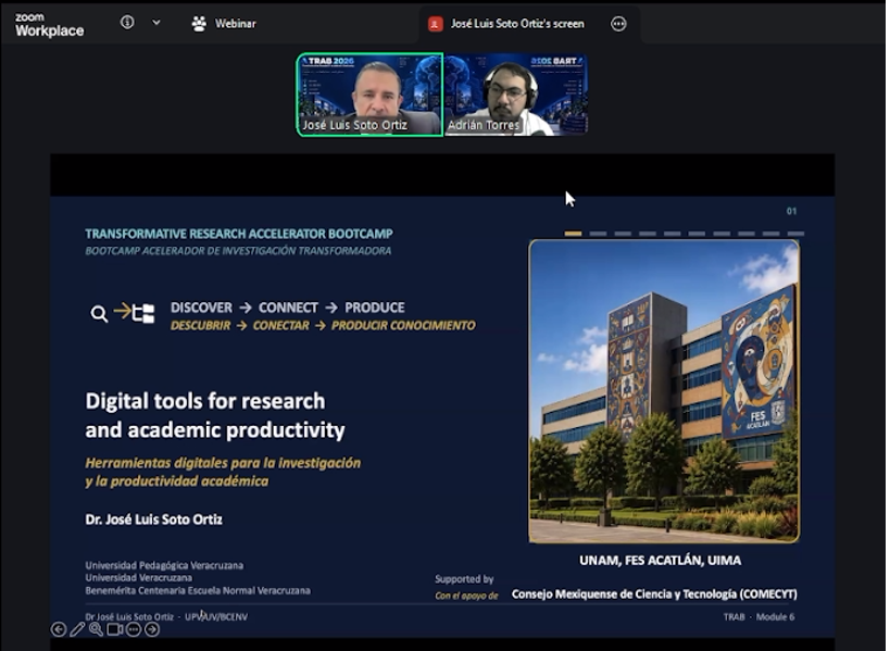 jlso1o's tweet photo. 💻🔬 Proud to have led Module 6 of TRAB 2026: Digital Tools for Research &amp; Academic Productivity.
Thanks to co-mentors Mónica Zaima Víquez &amp; Adrián Torres, and Dr. Javier Orduz, TRAB 2026 Coordinator.
✨ Better tools, better ways of doing research.
#TRAB2026 #UNAM #Research https://t.co/l0MNQXSpFm