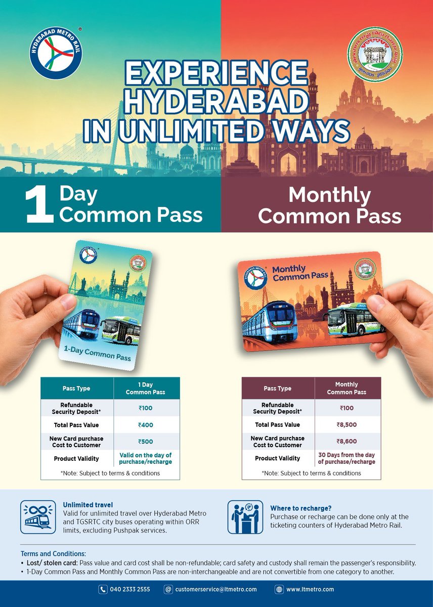 InfiniteHyd's tweet photo. 🚇 Hyderabad Metro &amp; 🚍 TGSRTC City Bus Common Pass Launched.

#Hyderabad https://t.co/3p1KPEoysz