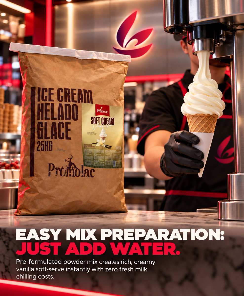 ChoiceFoodstuff's tweet photo. Promolac Vanilla Ice Cream Powder 25kg makes soft-serve preparation simple, delivering smooth texture, rich vanilla flavor and consistent machine performance.

👉 Order: https://t.co/65crNwHISz

#VanillaSoftServe #IceCreamPowder #SoftServe #HORECA #FoodServiceUAE #PremiumChoice https://t.co/MlFIi99Nv2