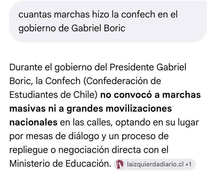 jgalemparte's tweet photo. Ahora la CONFECH realiza marchas (que siempre terminan en violencia) denominándolas “preventivas” o “de advertencia” sin conocer el proyecto de ley de presupuesto 2027.

Por eso se me ocurrió hacerle una pregunta a la IA… https://t.co/KvpdszgKgX