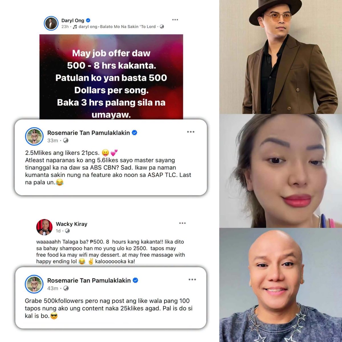 STAN_GIRLING's tweet photo. Rosmar Tan Pamulaklakin, rumesbak kina Daryl Ong at Wacky Kiray sa isyu ng 500 pesos na talent fee. https://t.co/e1JBoZgl0u