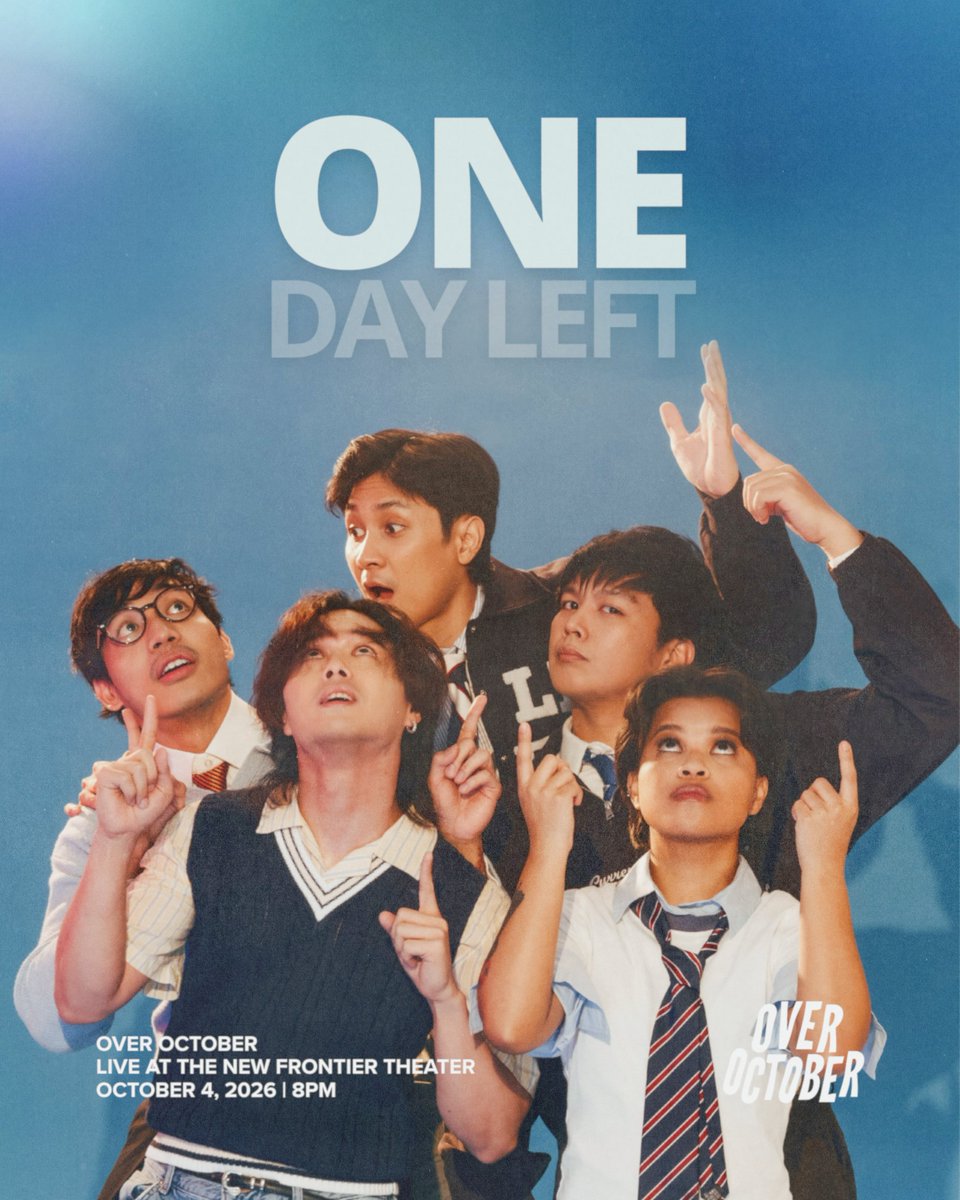 overoctoberph's tweet photo. 1 DAY LEFT!!
We're sooo excited to see all your faces tomorrow, bears! 🐻 Again, maraming salamat sa lahat ng suporta at pagmamahal you've given us through the years.
One last OT5 bukas. See you! 💙
#OverOctoberLIVE #OverOctober #Concert https://t.co/HP5Smdh195