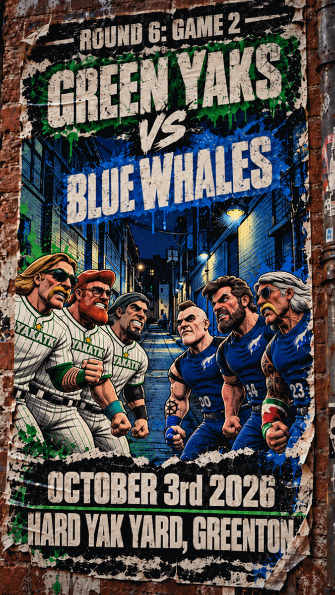 CG5NATCH's tweet photo. 🔴LIVE @ https://t.co/SPc6hgVWfp
ROUND 6 GAME 2: GREEN YAKS vs BLUE WHALES
Who you got, Twitterverse?
#RPGBaseball #SplishSplashFlop #YakIntensifies https://t.co/0QkVPv7nlw