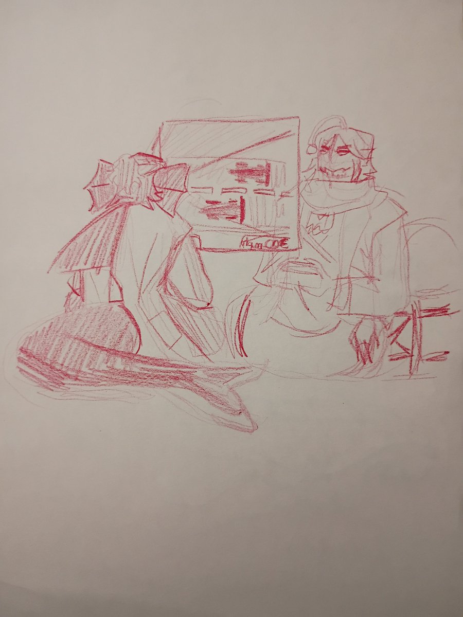 RamenChupacabra's tweet photo. merchud sketch from today
Keith can use his bionic eye to project decently sized holograms, so they're using it to play video games (the controllers are very rudimentary bc they had to make them accommodate for their large hands)
#sebastiansolace #pressureoc https://t.co/qpr9ovXt52