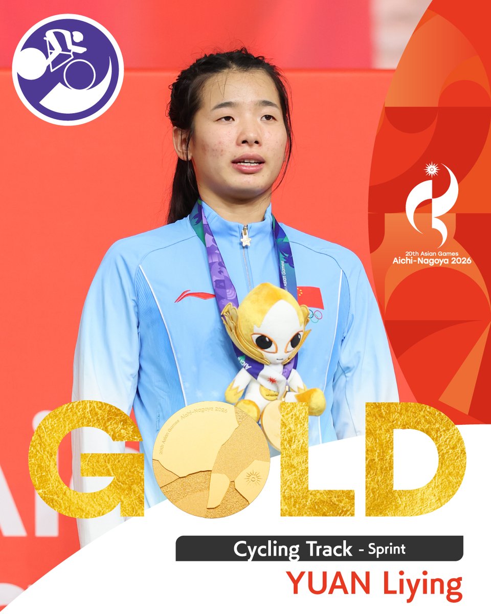 AsianGames_2026's tweet photo. ／
🥇金メダル！ ✨
＼
━━━━━━━━━━━
Cycling Track | Women's Sprint
━━━━━━━━━━━

People's Republic of China | YUAN Liying wins gold! 🥇✨
Congratulations🎉

#アジア競技大会 #愛知名古屋2026 https://t.co/uBQbAdR2Hb