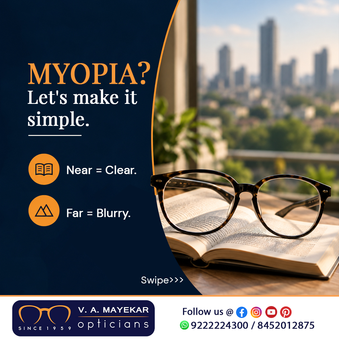 VAMayekarOptics's tweet photo. Myopia can cause blurry distance vision. Signs include squinting, blurry road signs, or sitting closer to screens/boards.
Notice changes in your vision? Get your eyes tested at V. A. Mayekar Opticians.
📍 Thane & Mumbai | 📞 9222224300
#Myopia #EyeCare #ClearVision #EyeTest https://t.co/iDTWrwt5uA